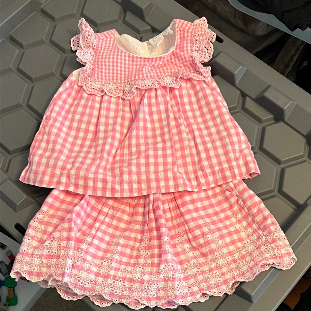 GAP Pink and White Gingham Ruffle Top & Skirt Set